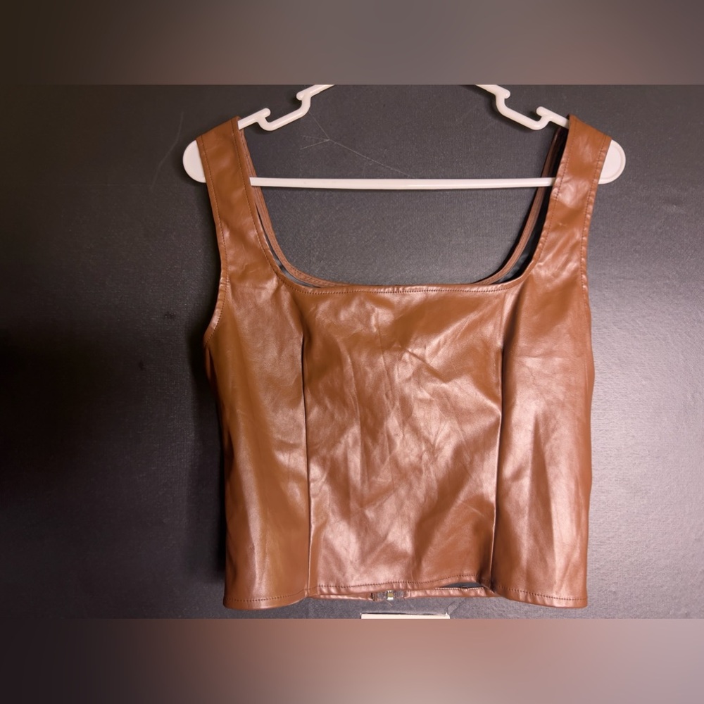 Brown leather crop shirt